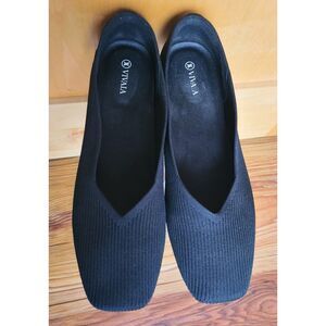 Vivaia Margot Black Square Toe Ballet Flats EU 45 US 12 13 V Cut Minimalist